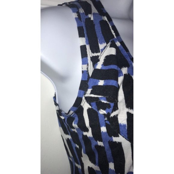 Banana Republic Blue Black White Ruffled Rayon Lyocell Knit Tank Sz XS - Picture 4 of 8